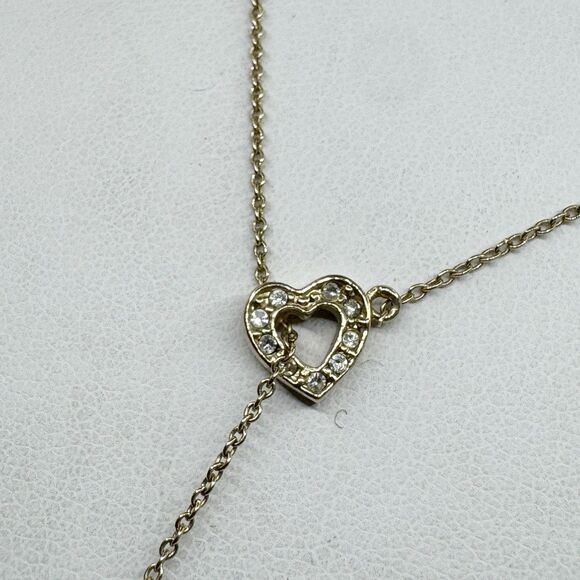 Vintage Monet Y Drop Heart Pendant Necklace Rhinestone Signed Love Jewelry 18” - Picture 2 of 8